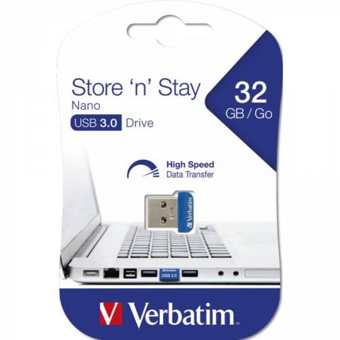 Stick memorie Verbatim Store 'n' Stay 32GB, USB 3.0, Black