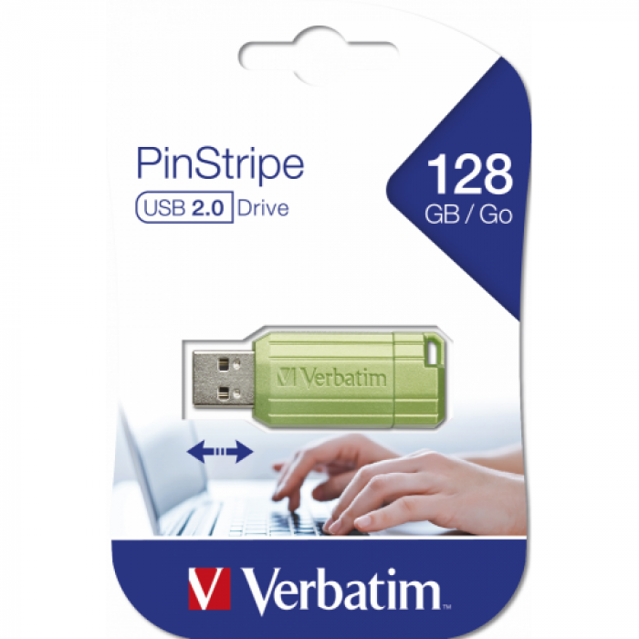 Stick Mmeorie Verbatim PinStripe 49462, 128GB, USB 2.0, Eucalyptus Green
