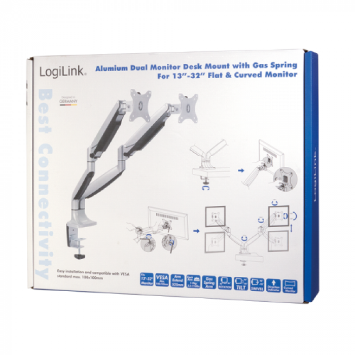 Suport monitor Logilink BP0043, 13-27inch, Silver