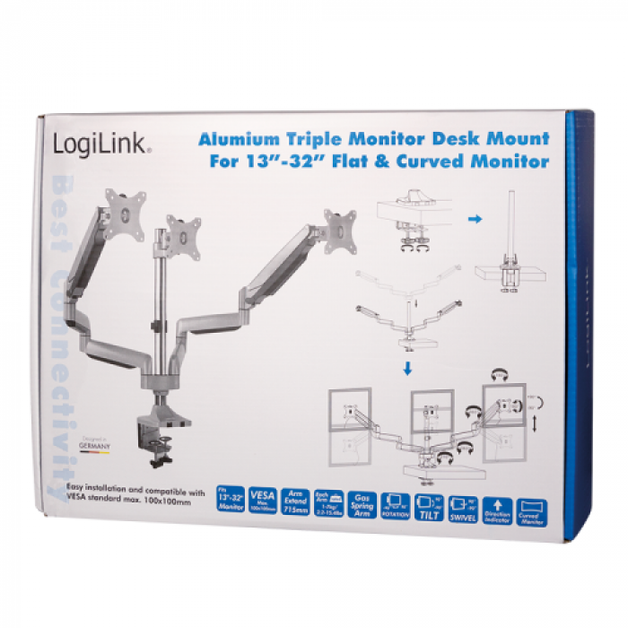 Suport monitor Logilink BP0052, 13-27inch, Silver