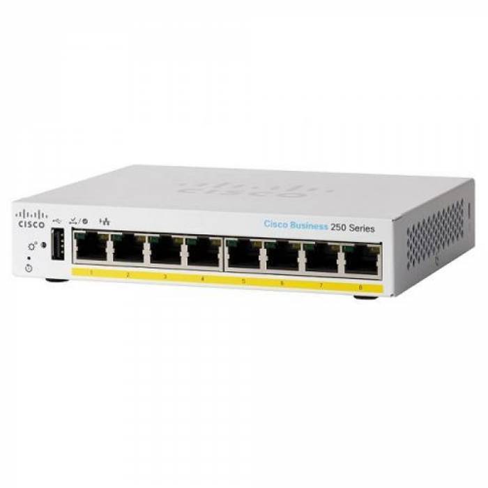 Switch Cisco CBS250-8T-D-EU, 8 Porturi, PoE