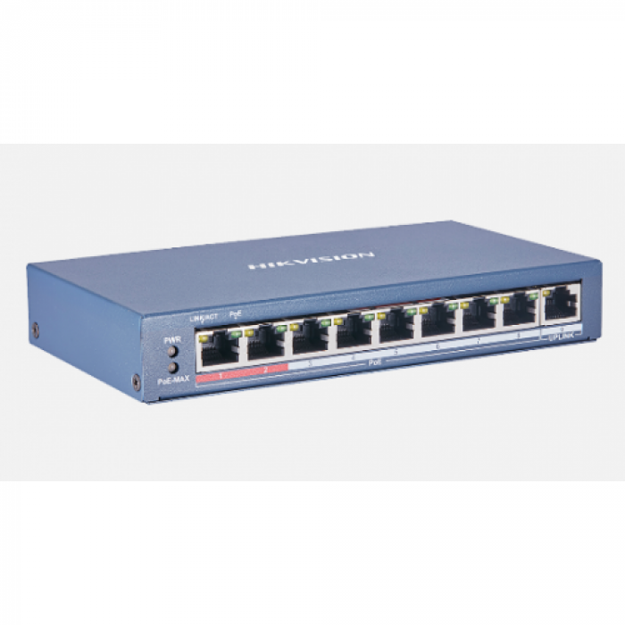 Switch Hikvision DS-3E0109P-E(C), 8 porturi, PoE