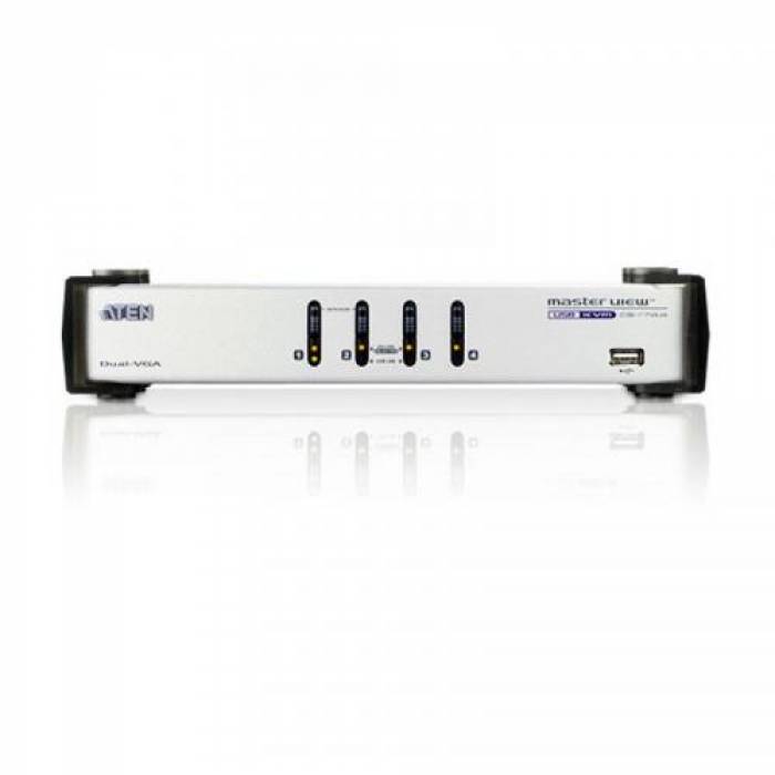 Switch KVM ATEN CS1744, 4-Port USB Dual View, 2-port USB Hub, Audio