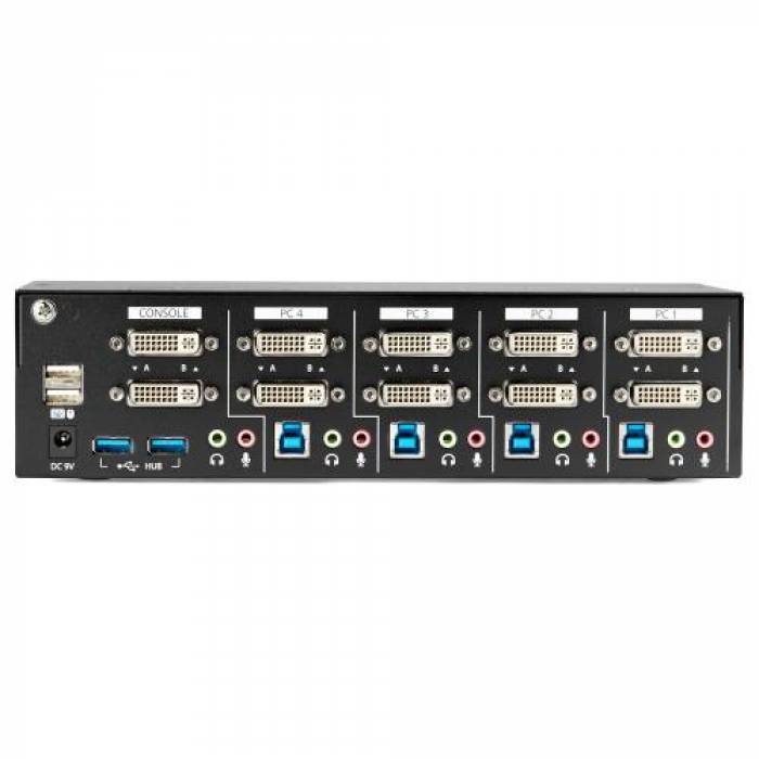 Switch KVM Startech SV431DD2DU3A, 4x Dual DVI-I, Black