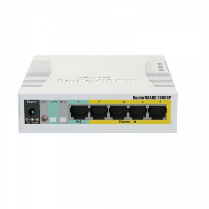 Switch MikroTik RB260GSP, 5 porturi, PoE