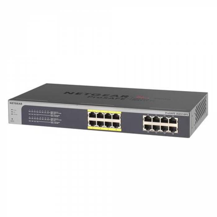 Switch Netgear ProSafe Plus JGS516PE, 16 Porturi, PoE Switch Netgear ProSafe Plus JGS516PE, 16 Porturi, PoE