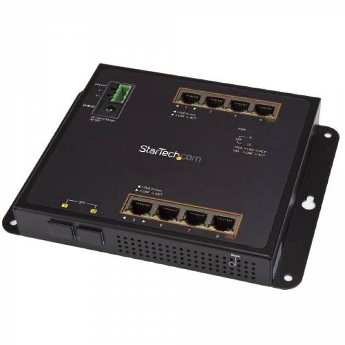 Switch Startech Industrial IES101GP2SFW, 8 porturi, PoE+