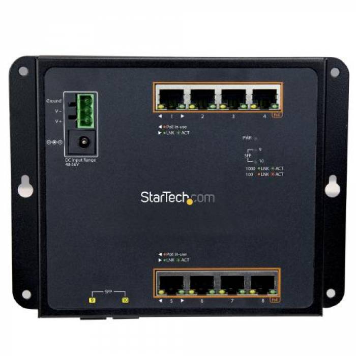 Switch Startech Industrial IES101GP2SFW, 8 porturi, PoE+