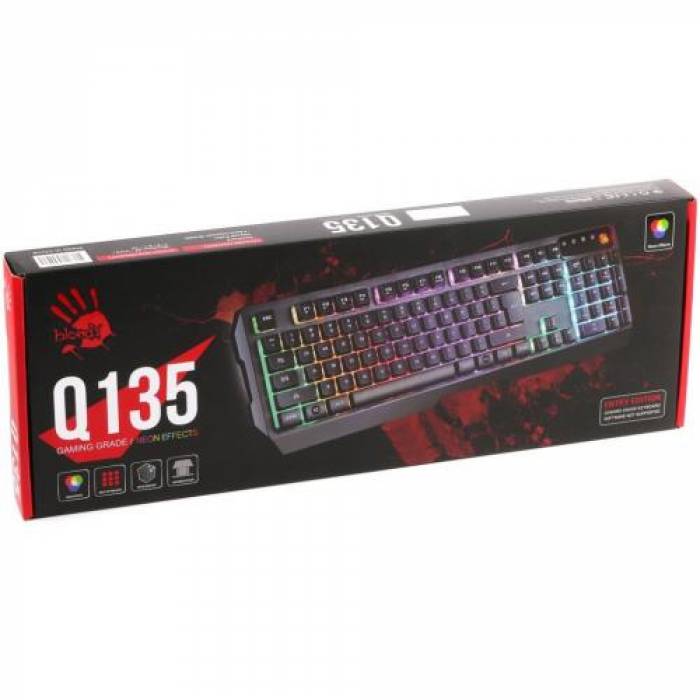 Tastatura A4Tech Bloody Q135, RGB LED, USB, Black