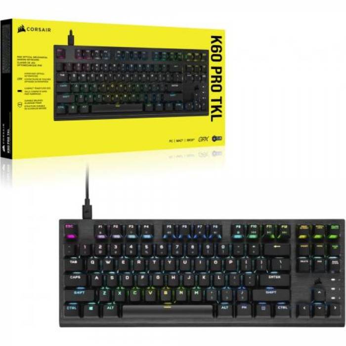 Tastatura Corsair K60 PRO TKL RGB, USB, Black