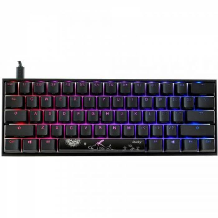 Tastatura Ducky Mecha Mini Cherry MX Blue Mecanica, RGB LED, USB, Black