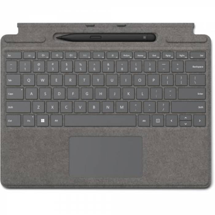 Tastatura Microsoft Surface Pro Signature Type Cover, Platinum Silver + Stylus Surface Slim Pen 2