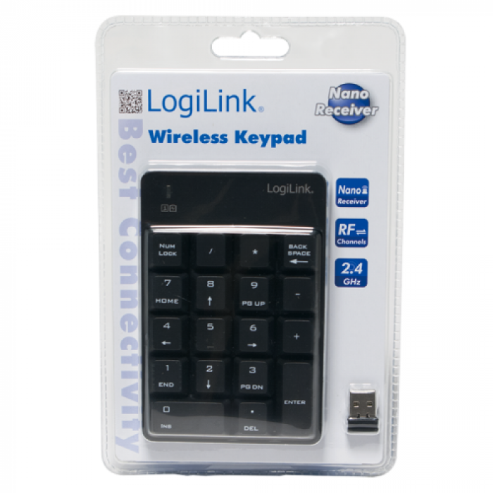 Tastatura Numerica Wireless LogiLink ID0120, USB, Black