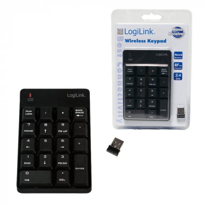 Tastatura Numerica Wireless LogiLink ID0120, USB, Black