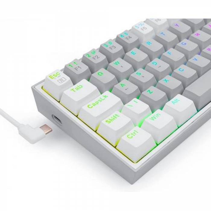 Tastatura Redragon Fizz, RGB LED, USB, Grey-White