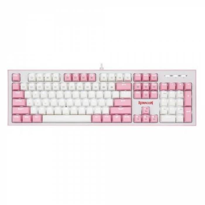 Tastatura Redragon Hades, White LED, USB, White-Pink