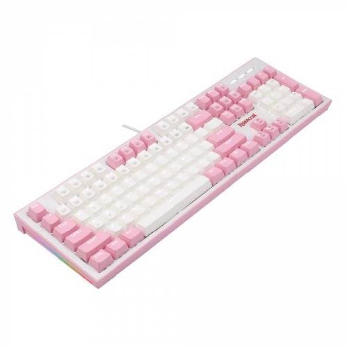 Tastatura Redragon Hades, White LED, USB, White-Pink