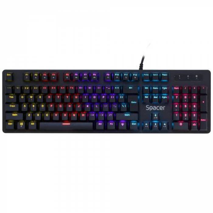 Tastatura Spacer SPKB-MK-WAR, RGB LED, USB, Layout US, Black