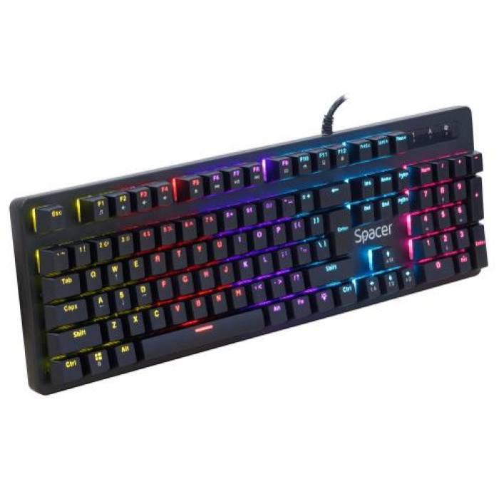 Tastatura Spacer SPKB-MK-WAR, RGB LED, USB, Layout US, Black