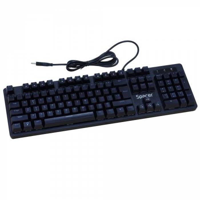 Tastatura Spacer SPKB-MK-WAR, RGB LED, USB, Layout US, Black