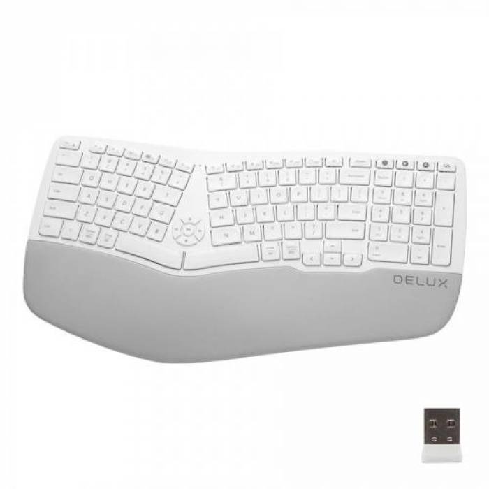 Tastatura Wireless Delux GM902, USB Wireless/Bluetooth, White