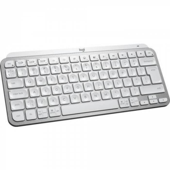 Tastatura Wireless Logitech MX Keys Mini, White LED, Bluetooth, Layout UK, Pale Grey