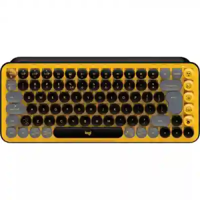 Tastatura Wireless Logitech POP Keys Emoji, USB Wireless/Bluetooth, Blast Yellow