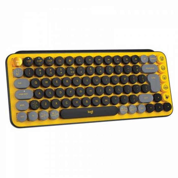 Tastatura Wireless Logitech POP Keys Emoji, USB Wireless/Bluetooth, Blast Yellow