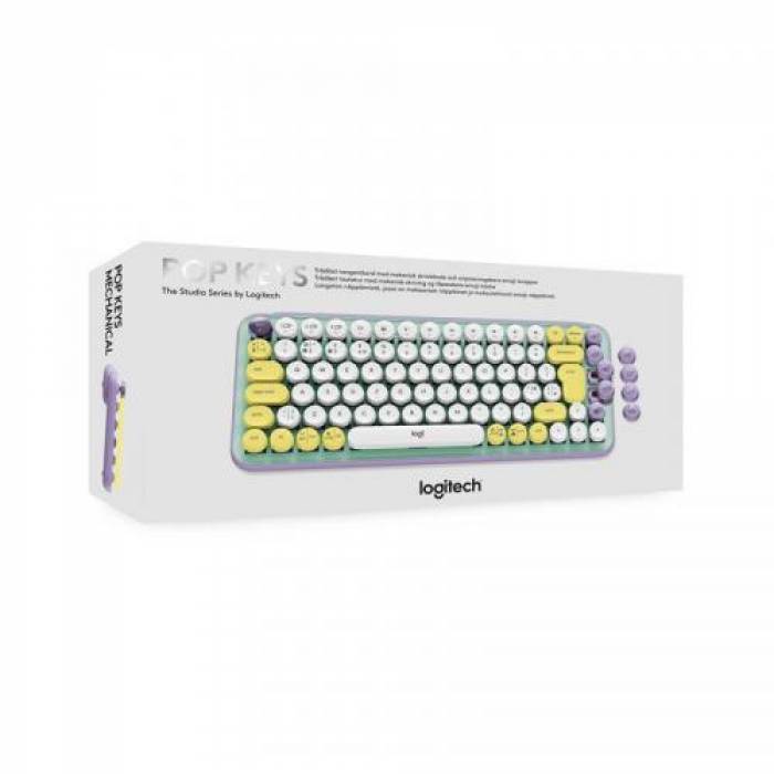 Tastatura Wireless Logitech POP Keys Emoji, USB Wireless/Bluetooth, Daydream Mint