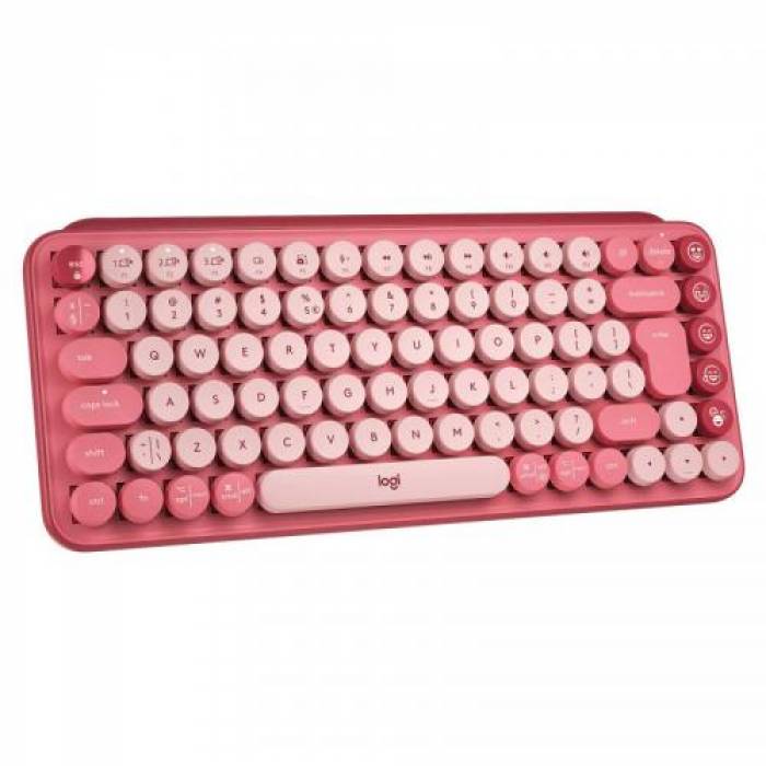 Tastatura Wireless Logitech POP Keys Emoji, USB Wireless/Bluetooth, Heartbreaker Rose