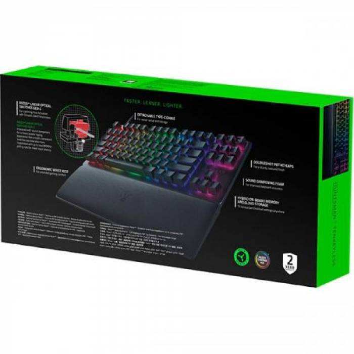 Tastatura Wireless Razer Huntsman V2 Tenkeyless Red Switch, RGB LED, USB, Black