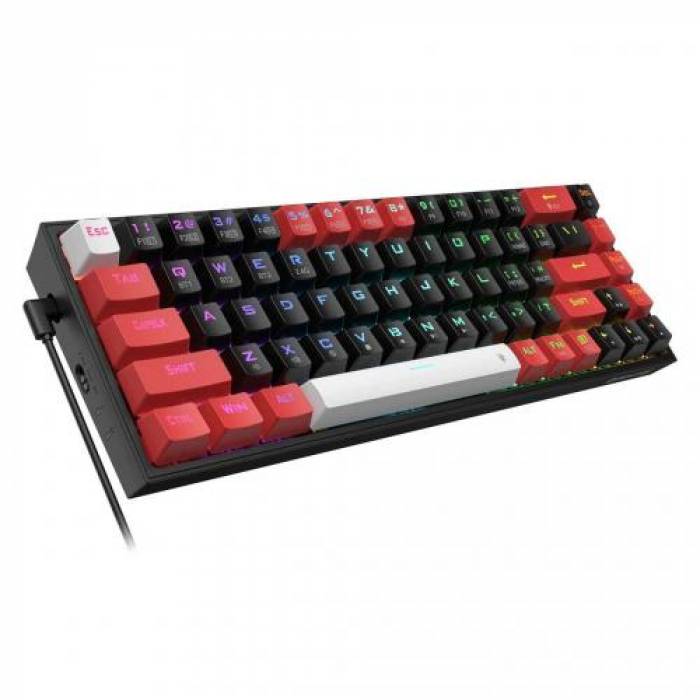 Tastatura Wireless Redragon Castor Pro, RGB LED, USB Wireless/Bluetooth, Black-Red