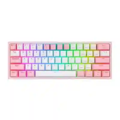 Tastatura Wireless Redragon Fizz Pro, RGB LED, USB Wireless/Bluetooth, White-Pink