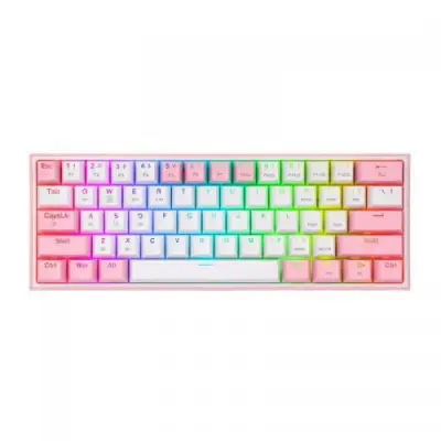 Tastatura Wireless Redragon Fizz Pro, RGB LED, USB Wireless/Bluetooth, White-Pink