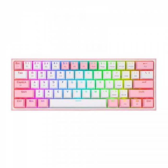 Tastatura Wireless Redragon Fizz Pro, RGB LED, USB Wireless/Bluetooth, White-Pink