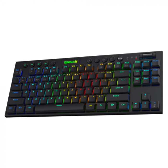 Tastatura Wireless Redragon Horus TKL, RGB LED, USB Wireless/Bluetooth, Black