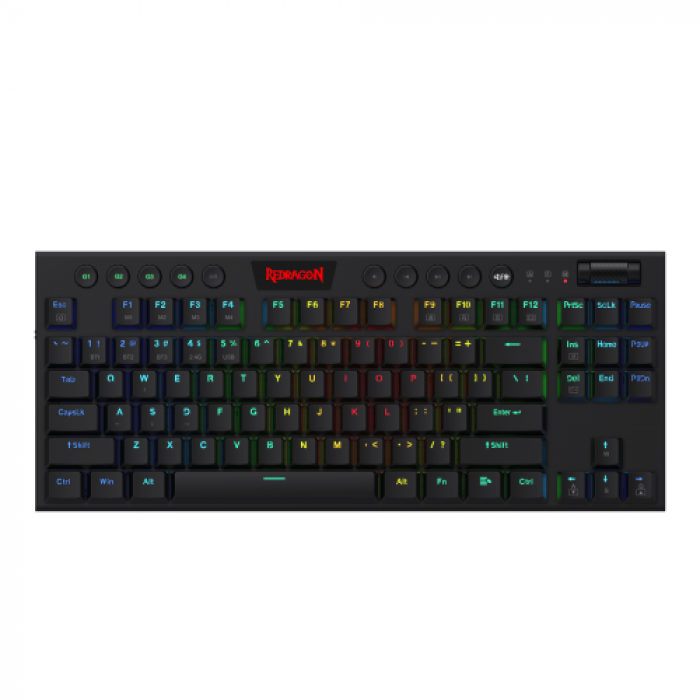 Tastatura Wireless Redragon Horus TKL, RGB LED, USB Wireless/Bluetooth, Black