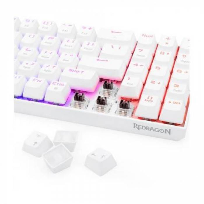 Tastatura Wireless Redragon Zed Pro, RGB LED, USB Wireless/Bluetooth, White