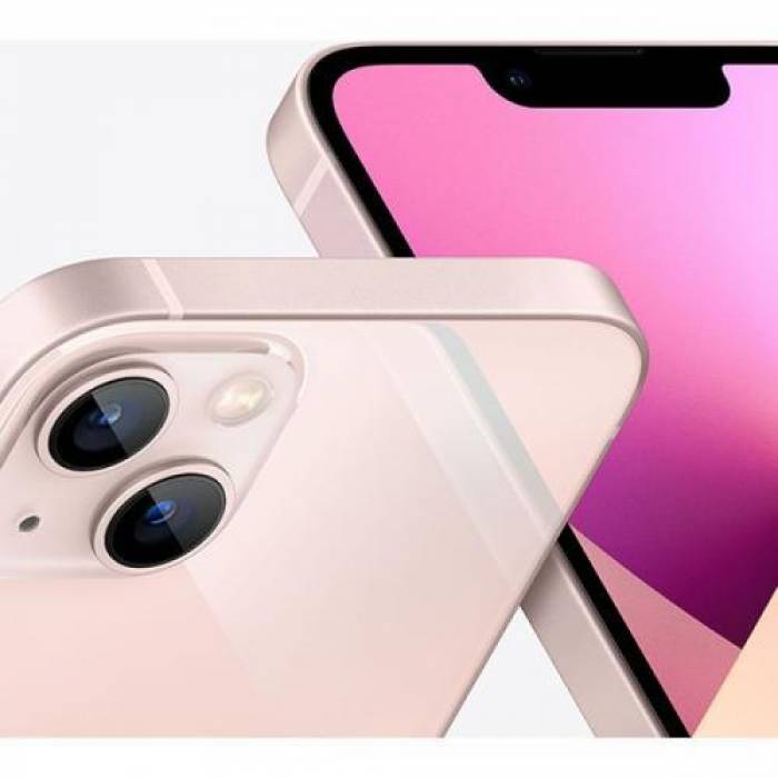 Telefon Mobil Apple iPhone 13, Dual SIM Hybrid, 128GB, 4GB RAM, 5G, Pink