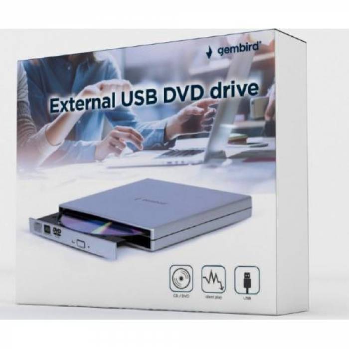 Unitate Optica Externa Gembird DVD-USB-02, USB 2.0, Silver