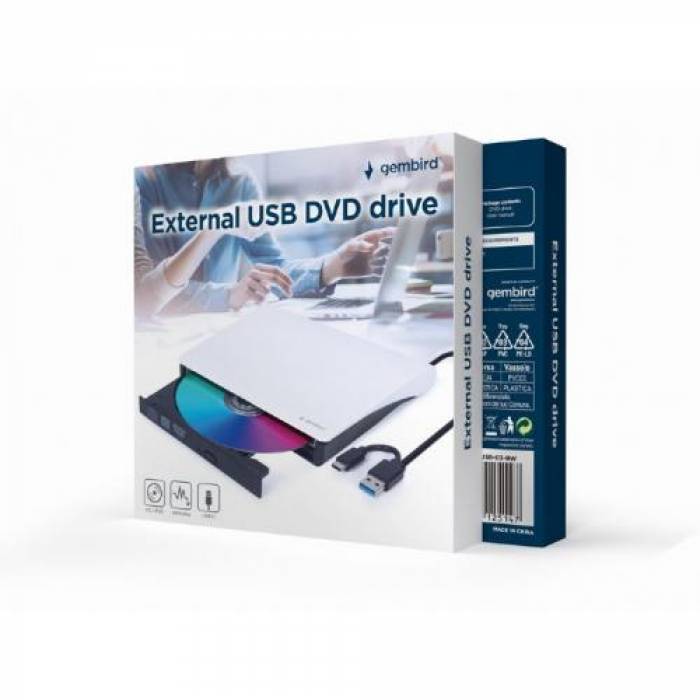 Unitate Optica Externa Gembird DVD-USB-03-BW, USB 3.1, Black-White