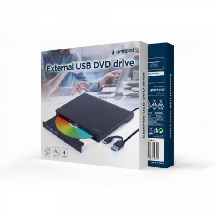 Unitate Optica Externa Gembird DVD-USB-03, USB 3.1, Black