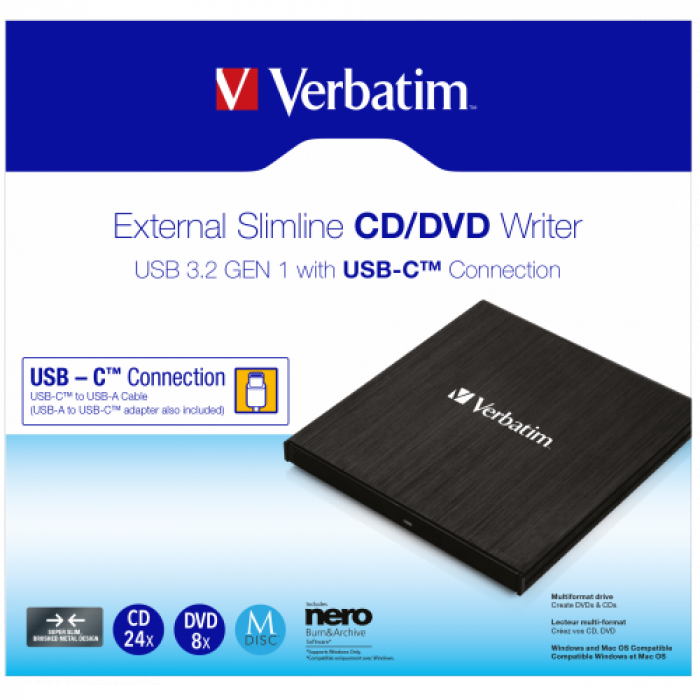 Unitate optica externa Verbatim SlimLine, DVDRW, Black