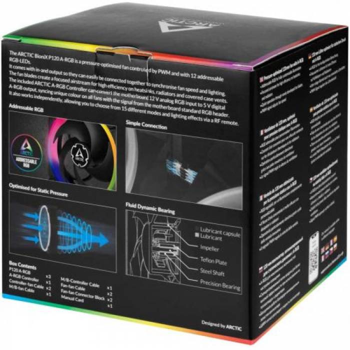 Ventilator Arctic BioniX P120 A-RGB, 120mm, 3 bucati + Controller