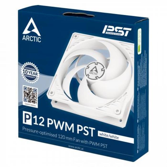 Ventilator Arctic P12 PWM PST, 120mm, White