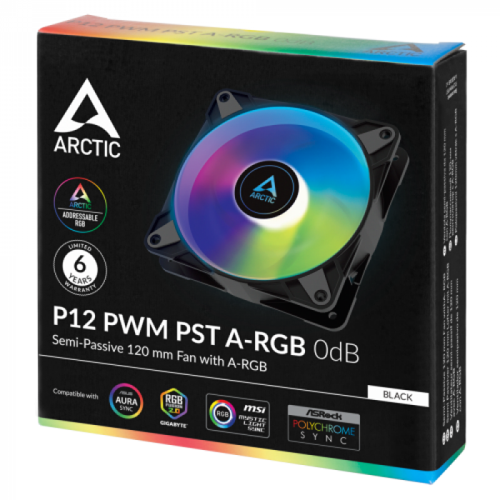 Ventilator Arctic P12 PWM PST A-RGB 0dB, 120mm, Black