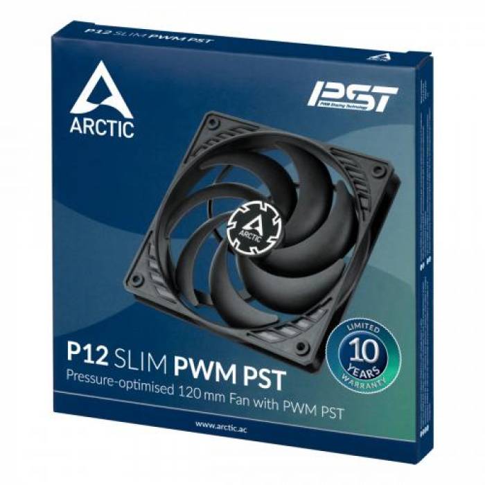 Ventilator Arctic P12 Slim PWM PST, 120mm, Black