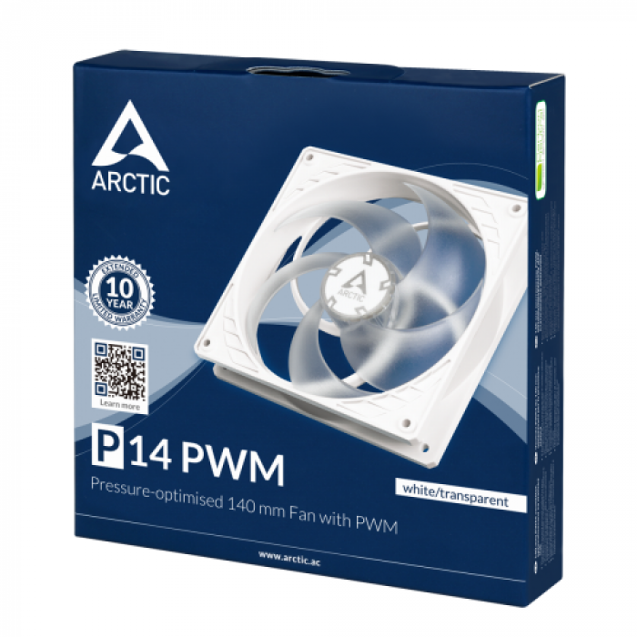 Ventilator Arctic P14 PWM, 140mm, White-Transparent