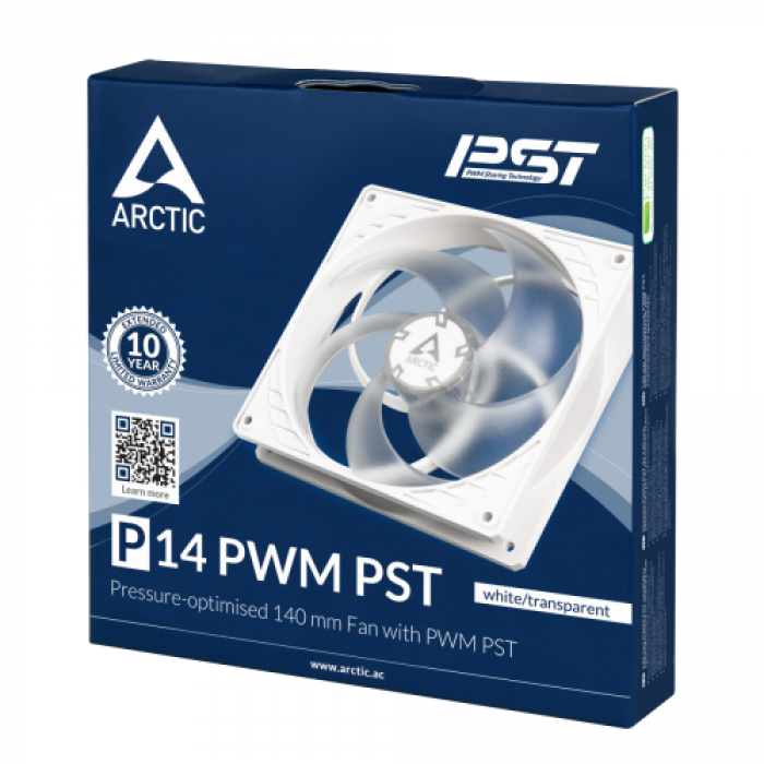 Ventilator Arctic P14 PWM PST, 140mm, White-Transparent