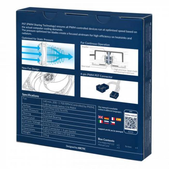 Ventilator Arctic P14 PWM PST CO, 140mm, Black